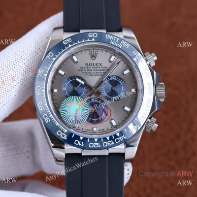 Swiss Quality Replica Rolex Daytona Citizen 8215 Watch Blue Bezel Oysterflex Rubber Strap